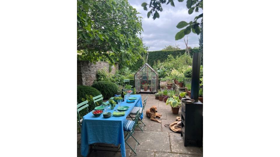 outdoor dining table in garden