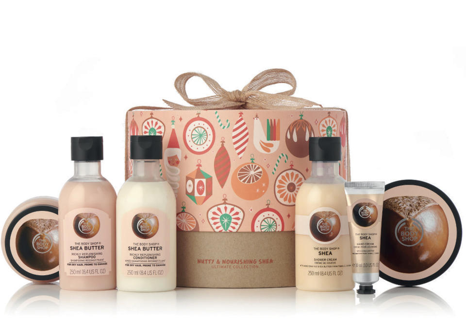 The ultimate in soft skin pampering. This kit contains six products, all infused with Community Trade shea butter that is handcrafted in Ghana, including a shower cream, body scrub, body butter, shampoo, conditioner and hand cream. This Christmas, The Body Shop US is donating $1 for every holiday gift sold to Plan International USA, an organization that works to advance children&rsquo;s rights and equality for girls. &lt;br&gt;&lt;br&gt; <strong><a href="https://www.thebodyshop.com/en-us/gifts/christmas-gifts/nutty-nourishing-shea-ultimate-collection/p/p003443">The Body Shop: Nutty and Nourishing Shea Ultimate Collection, $50</a></strong>