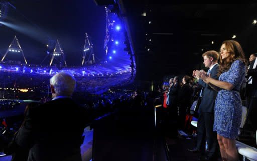 Britain's Prince Harry (2nd R) and Catherine, Duchess of Cambridge (R) attend the closing ceremony of the 2012 London Olympic Games in east London. The London Olympics lost its first medallist to a doping scandal on Monday as Belarus shot-putter Nadezhda Ostapchuk was stripped of gold a day after the Games closed in a blaze of music and colour
