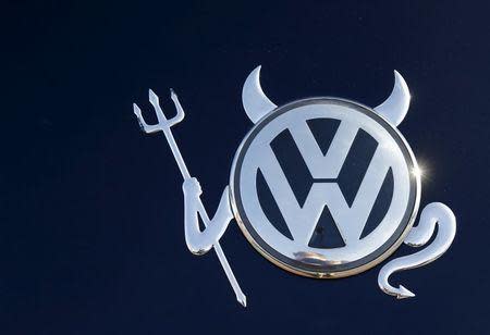 File photo of the embellished VW logo on a Volkswagen car in Hanau, Germany November 12, 2015. REUTERS/Kai Pfaffenbach/Files