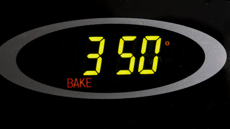 oven showing a temperature of 350 degrees