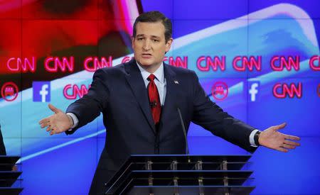 Republican U.S. presidential candidate Senator Ted Cruz speaks during the Republican presidential debate in Las Vegas, Nevada December 15, 2015. REUTERS/Mike Blake