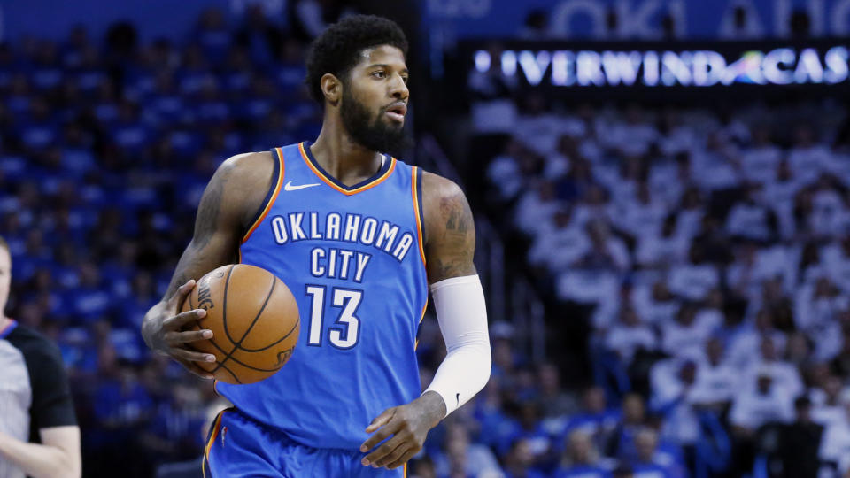 Thunder forward Paul George posted an unexplained photo of himself in a hospital bed before the team announced that he had knee surgery on Wednesday. (AP)