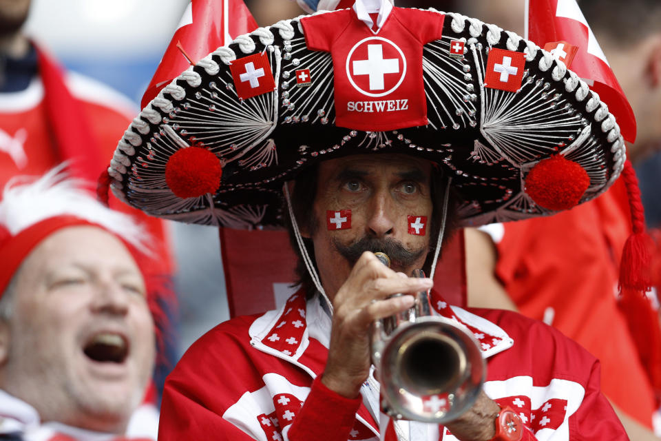 <p>Fans wait for the start of the group E match between Switzerland and Serbia at the 2018 soccer World Cup in the Kaliningrad Stadium in Kaliningrad, Russia, Friday, June 22, 2018. (AP Photo/Victor Caivano) </p>