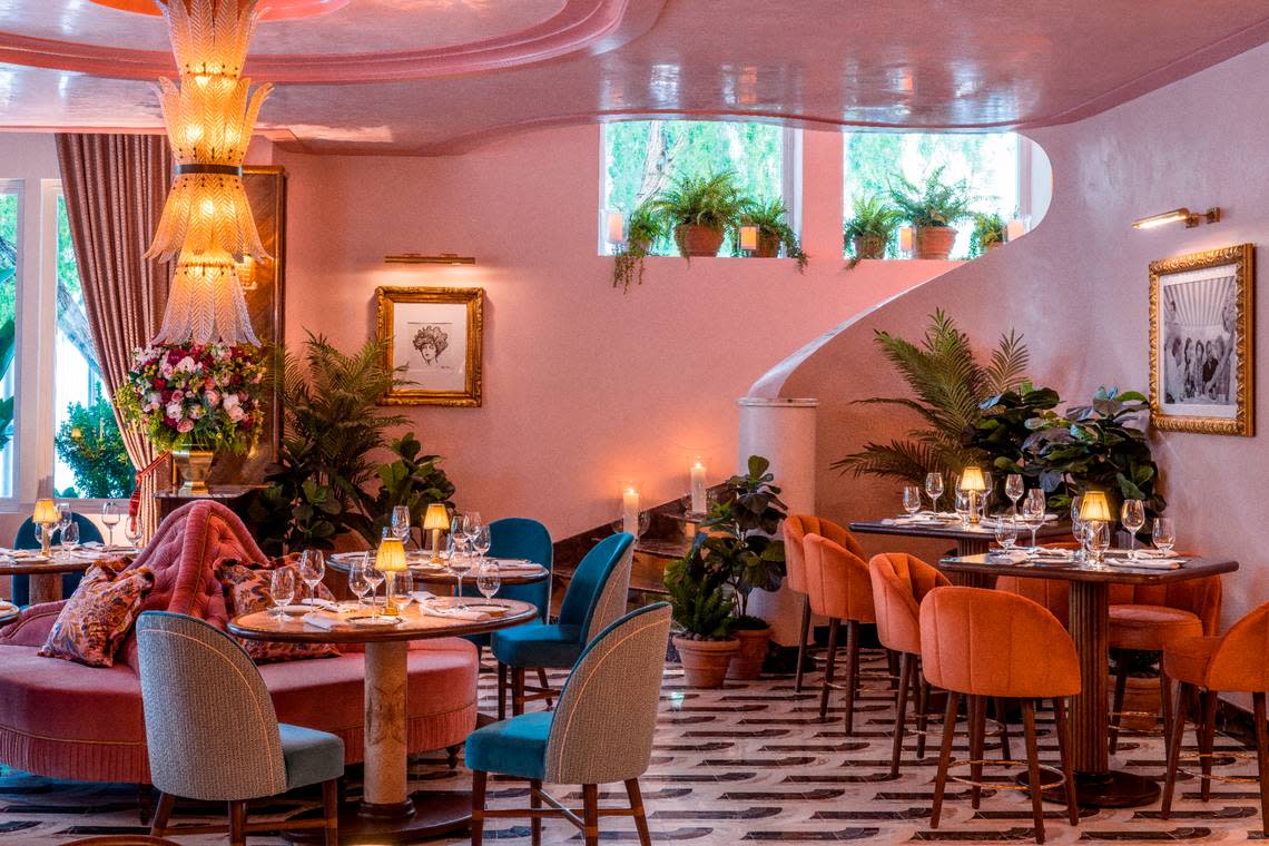 Pink is a design theme at Contessa, the new restaurant from Major Food Group in Miami’s Design District.
