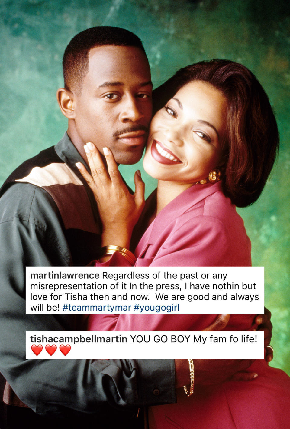 Martin and Tisha from "Martin" with recent comments about each other made on Instagram