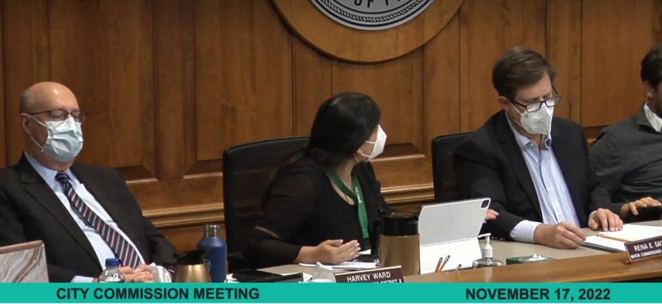 Commissioner Reina Saco tells Mayor Poe that he has allowed Commissioner Cynthia Chestnut "run over" a meeting on Nov. 17, 2022.