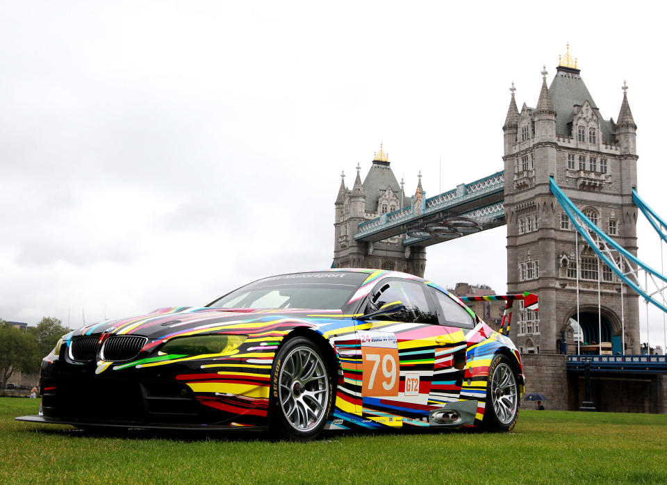 The M3 GT2 car transformed by Artist Jeff Koons is displayed during the launch of BMW Art Car at Potters Field on July 3, 2012 in London, England. (Photo by Jan Kruger/Getty Images for BMW)