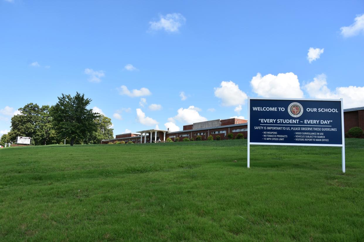 Space where a new driveway may soon be located in front of Dickson Middle School. Photo taken Aug. 18, 2022.