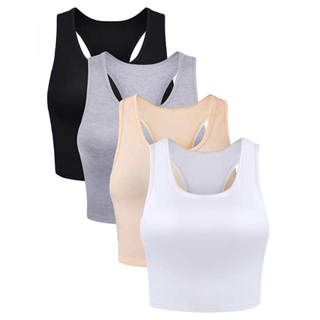 BALEAF Womens High Neck Tennis Tank Tops Built in Bras Racerback Workout  Athletic Sports Shirts White M