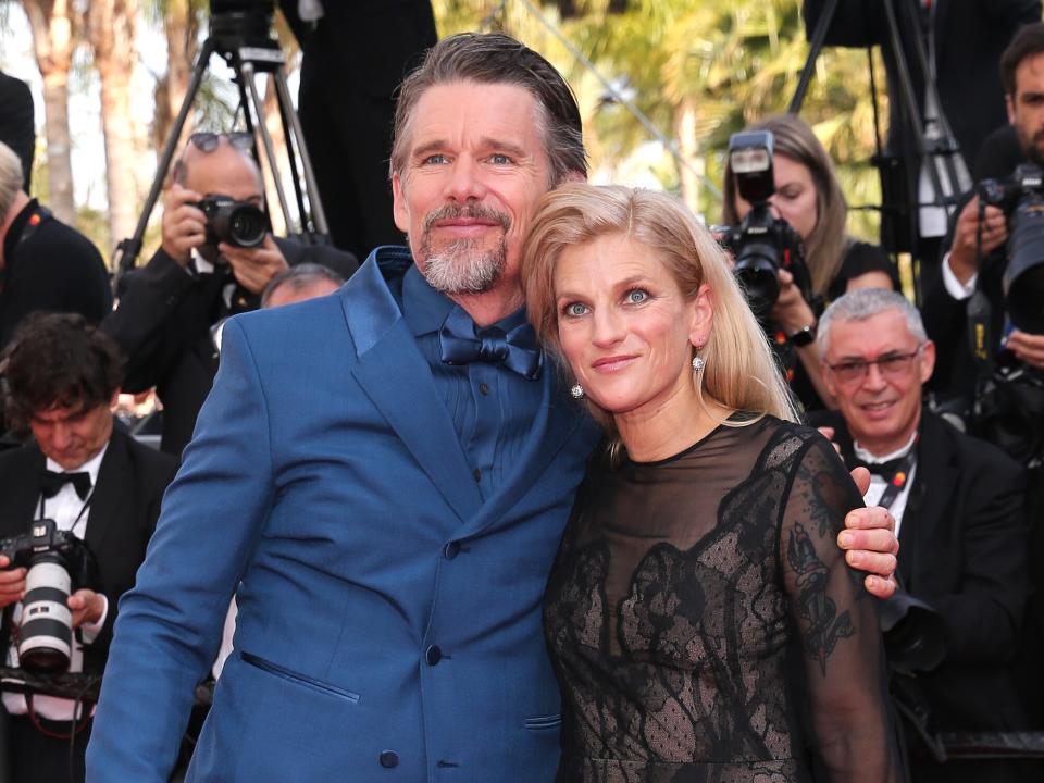 Ethan Hawke and Ryan Hawke of the documentary series "The Last Movie Stars" attend the screening of "Triangle Of Sadness" during the 75th annual Cannes film festival at Palais des Festivals on May 21, 2022 in Cannes, France