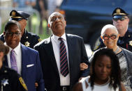 <p>Bill Cosby arrives for his sexual assault trial with his wife Camille Cosby, right, at the Montgomery County Courthouse in Norristown, Pa., Monday, June 12, 2017. (Photo: Matt Rourke/AP) </p>