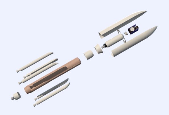 Un modelo en 3D de la selección de cohete y tamaño de vehículo para un lanzamiento espacial creado por RocketBuilder.com. (ULA)