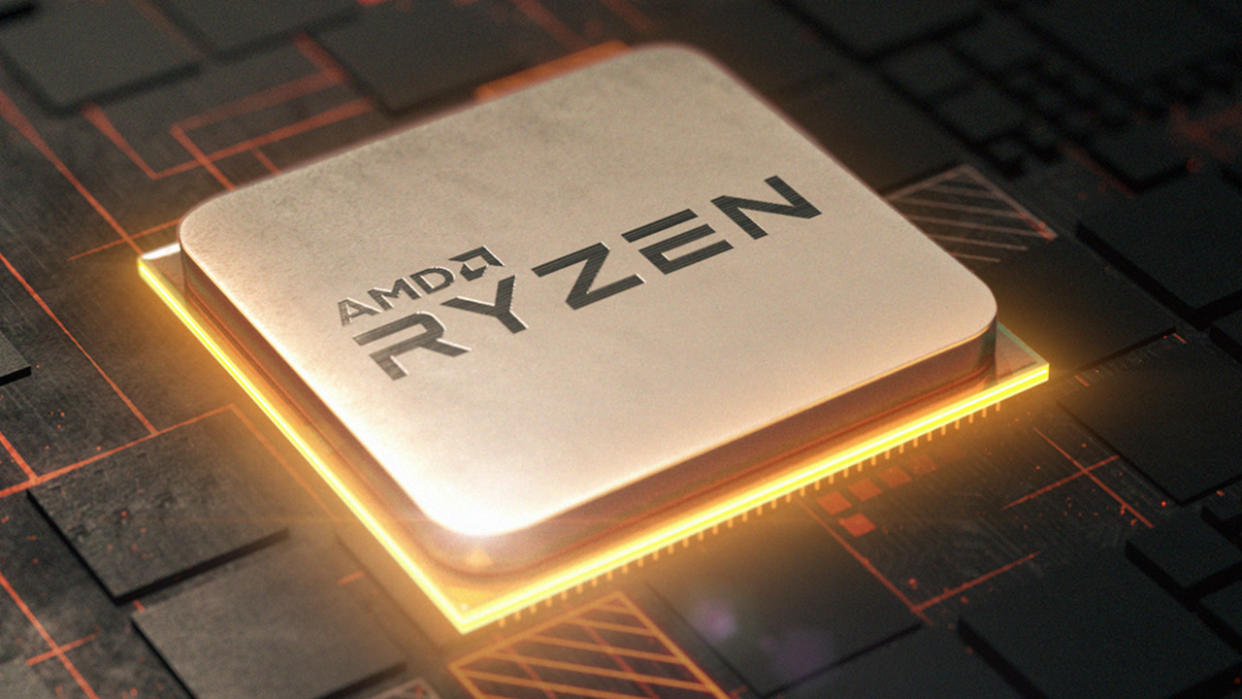  AMD Ryzen render with orange glow under the chip. 