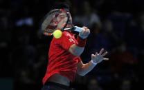 Britain Tennis - Barclays ATP World Tour Finals - O2 Arena, London - 14/11/16 Japan's Kei Nishikori in action during his round robin match against Switzerland's Stanislas Wawrinka Reuters / Stefan Wermuth Livepic