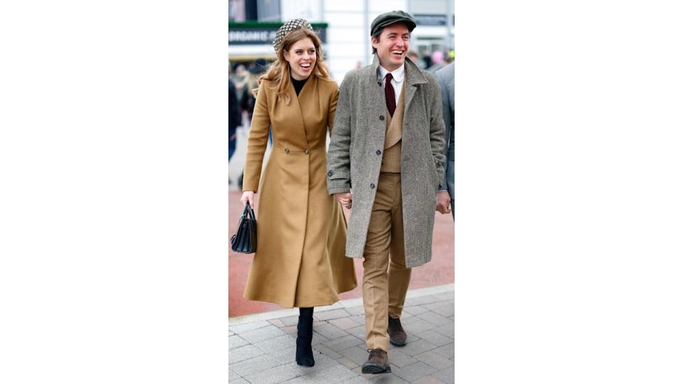 Princess Beatrice and Edoardo Mapelli Mozzi attend day 3 'St Patrick's Thursday' of the Cheltenham Festival at Cheltenham Racecourse on March 14, 2024 in Cheltenham, England