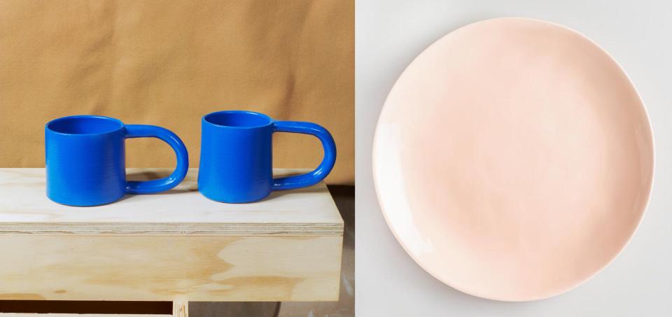 SHOP NOW: Blue short mug by Workaday Handmade, $44 each, workadayhandmade.com
SHOP NOW: Element dinner places in blush by Cost Plus World Market, $32 for set of four, worldmarket.com