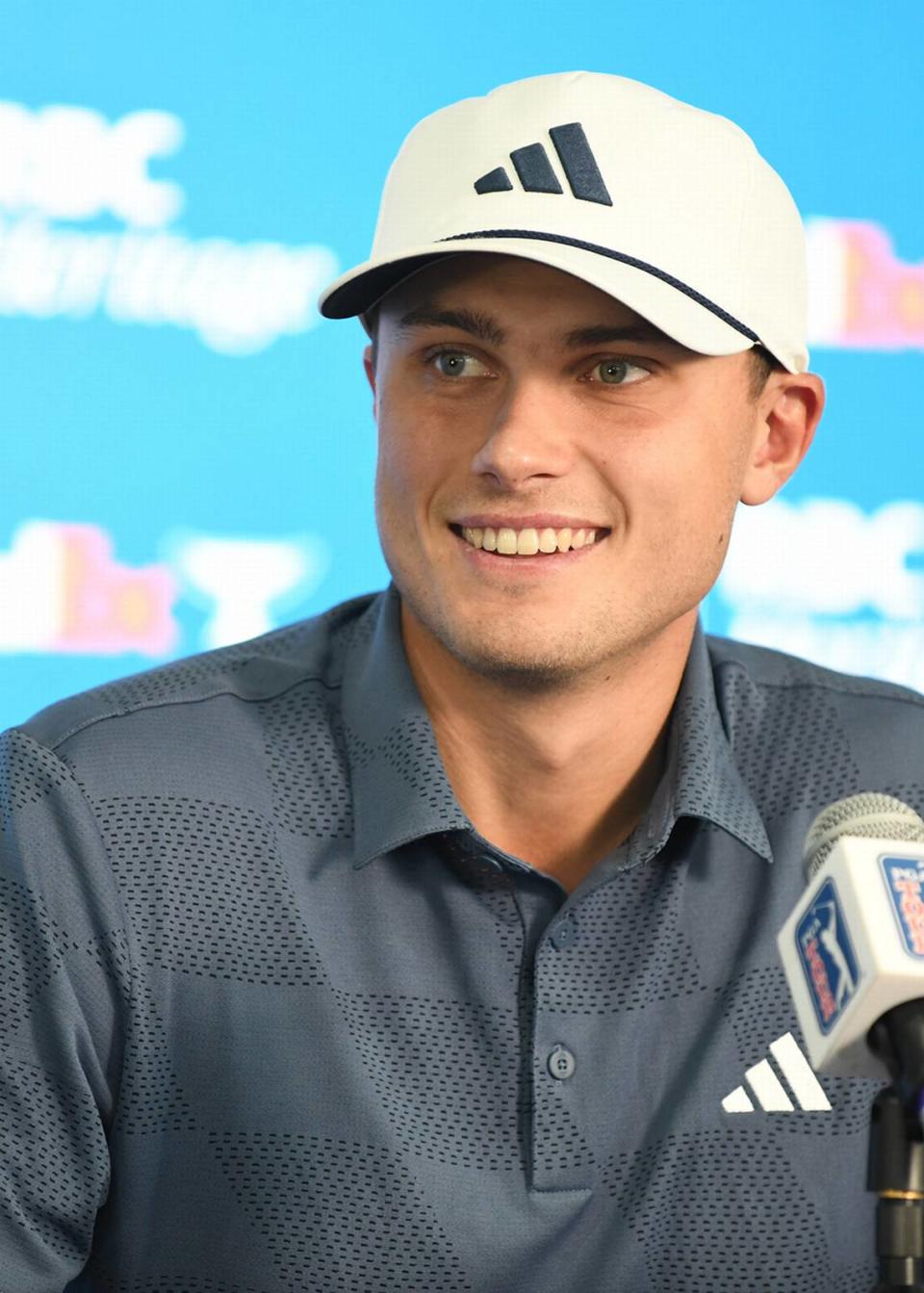World no. 7 Ludvig Aberg addresses the media at The RBC Heritage Wednesday before the start of play in the 66th playing of the tournament at Harbour Town Golf Links in Hilton Head SC.