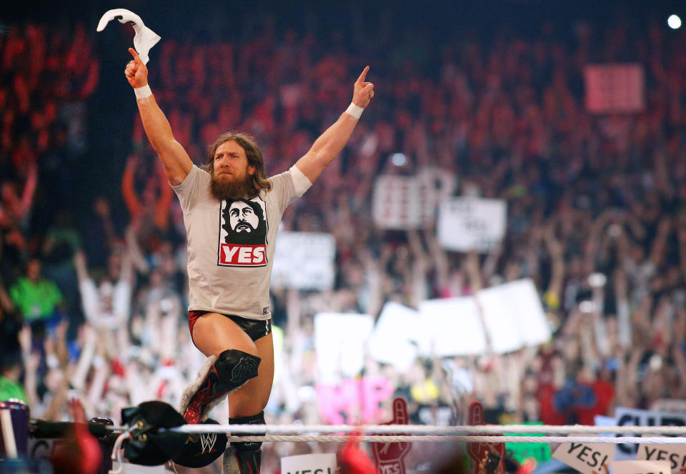 Daniel Bryan reacts during Wrestlemania XXX at the Mercedes-Benz Super Dome in New Orleans on Sunday, April 6, 2014. (Jonathan Bachman/AP Images for WWE)