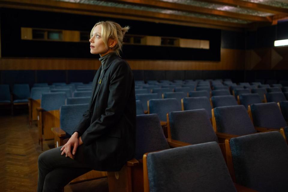 Ukrainian actress Ivanna Sakhno in the House of Cinema on March 27, 2024, in Kyiv, Ukraine. (Oleh Tymoshenko / The Kyiv Independent)