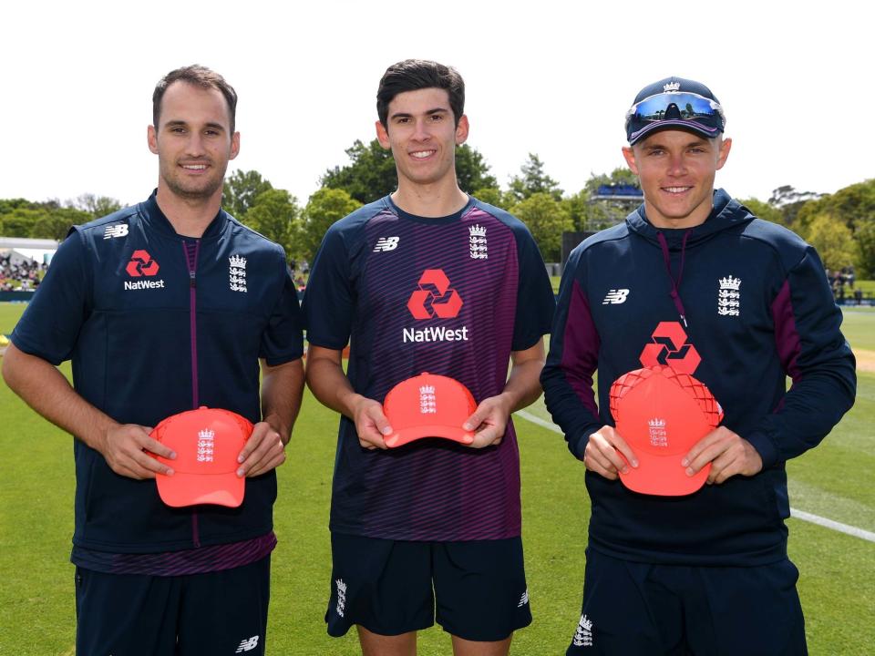 New caps Lewis Gregory, Pat Brown and Sam Curran are presented with their IT20 caps: Getty