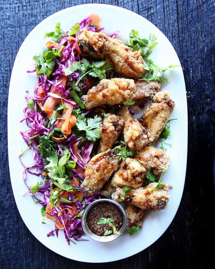 Honey-Cilantro Wings with Red Cabbage Slaw