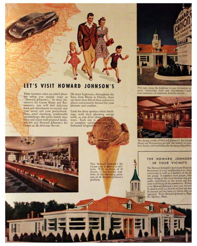 1947 Howard Johnson's Restaurant Ad with Family on Vacation