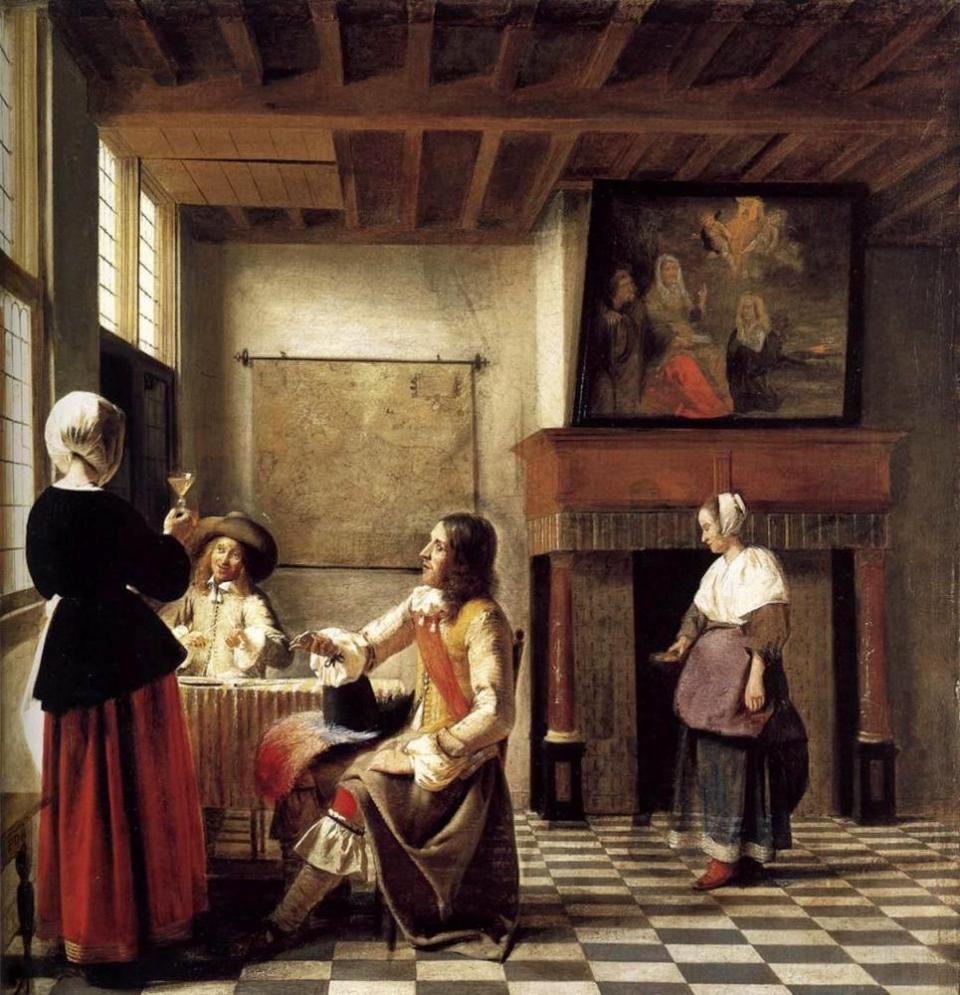 A Woman Drinking with Two Men by Pieter de Hooch