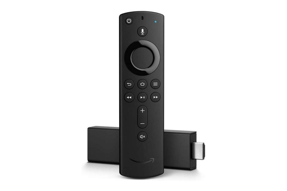 Black TV remote and media stick