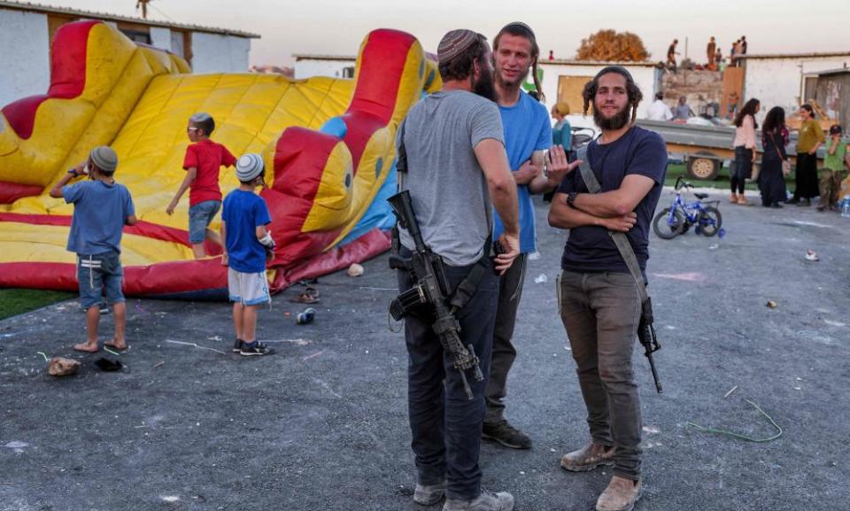 Israeli settlers in the newly established wildcat outpost of Eviatar, near Nablus, July 2021