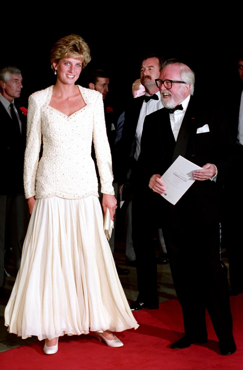 The Princess of Wales talks with Sir Richard Attenborough in September 1992.