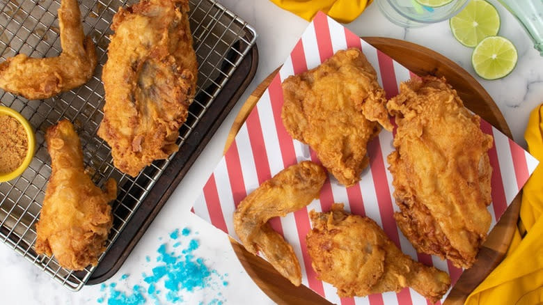 fried chicken pieces on napkin