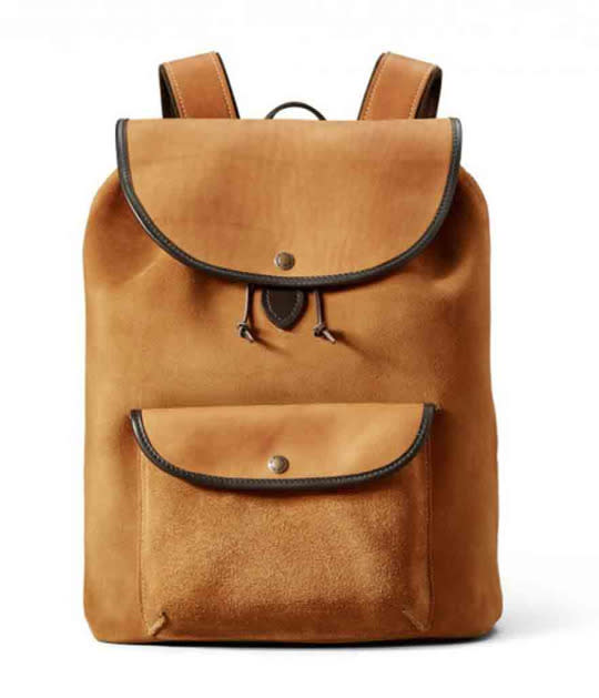 <p>Filson Rugged Suede Backpack, $750, <a href="http://www.filson.com/luggage-bags/rugged-suede-backpack-11070435.html%22%20%5Cl%20%22781" rel="nofollow noopener" target="_blank" data-ylk="slk:filson.com;elm:context_link;itc:0;sec:content-canvas" class="link ">filson.com</a></p>