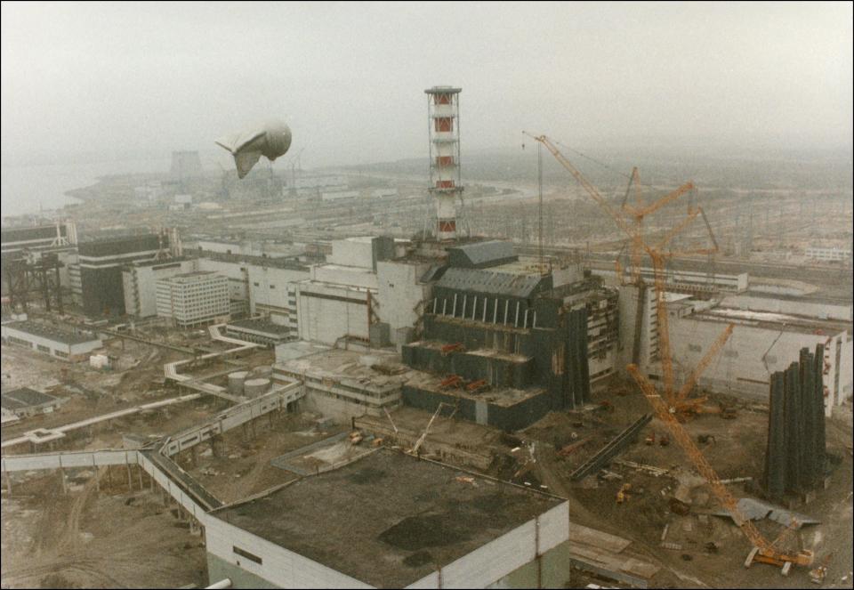 View of the Chernobyl Nuclear power after the explosion on April 26 1986 in Chernobyl, Ukraine.