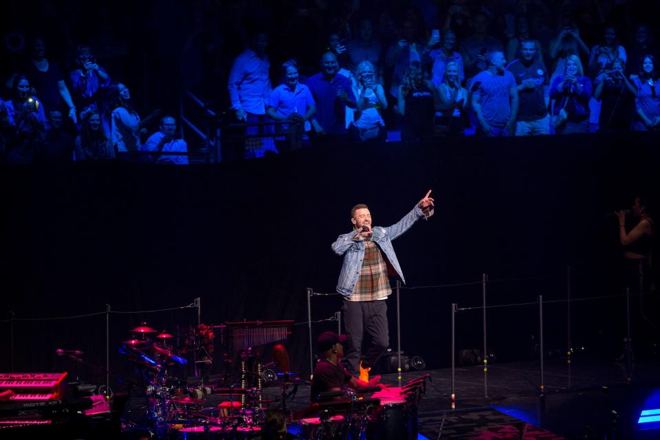 Justin Timberlake performs in concert as part of his Man of the Woods tour at Nationwide Arena in Columbus on May 7, 2018.