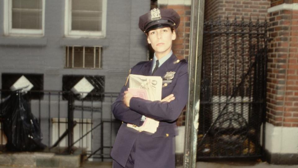 Jamie Lee Curtis in costume for 'Blue Steel', 1990