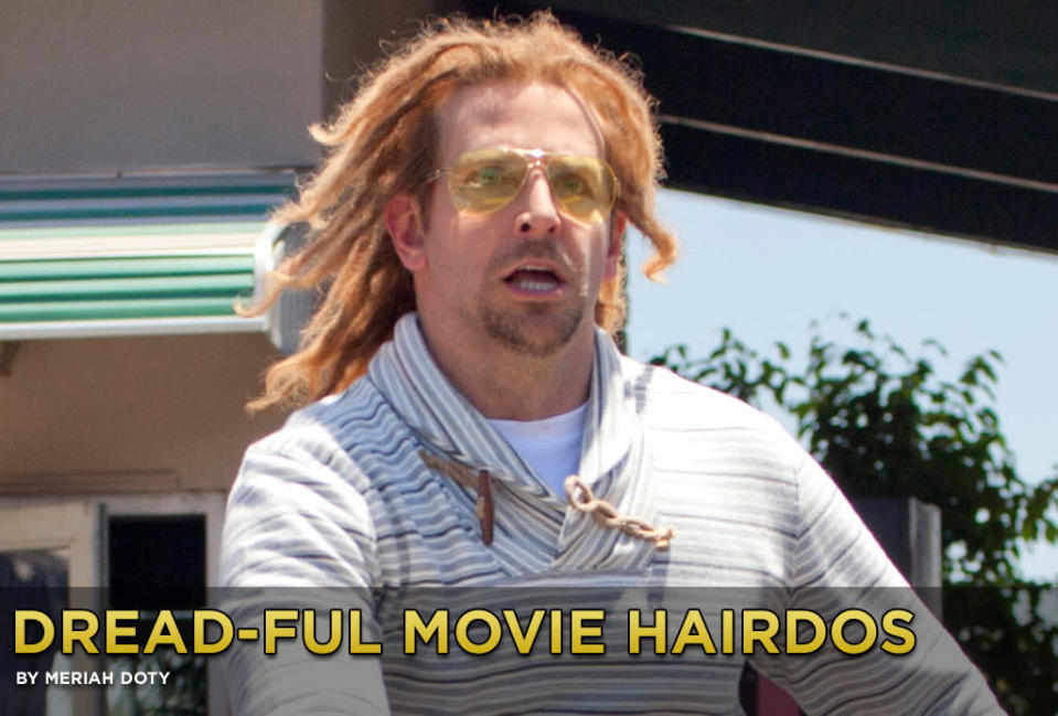 <b>Anti-Style</b><br><br>For some, dreadlocks, braids and cornrows never really go out of style. But when it comes to actors who have worn these hairdos in film, the 'do is usually done to serve as a visual cue about the character they are playing. <br><br>Bradley Cooper sports the style in the action-packed comedy "<a href="http://movies.yahoo.com/movie/outrun/" data-ylk="slk:Hit & Run;elm:context_link;itc:0;sec:content-canvas" class="link ">Hit & Run</a>," in theaters now. He portrays a bank robber who has done time -- and can't stop holding it over his partner-in-crime's head (Dax Shepard). The dreads were Cooper's idea, <a href="http://blog.seattlepi.com/peoplescritic/2012/08/19/qa-with-dax-shepard-and-kristen-bell/" rel="nofollow noopener" target="_blank" data-ylk="slk:Shepard says;elm:context_link;itc:0;sec:content-canvas" class="link ">Shepard says</a>: "He knows some guy in Venice [California]. Up until recently he lived in Venice for a long time. There’s a very eclectic cast of characters parading around Venice and this one guy in particular that he knows. Bradley said, 'There's this dude I know and he wears these glasses and these track suits and he has dreads. I think this is who he is.'" <br><br>Click to see more dread-ful movie hairdos from over the years.