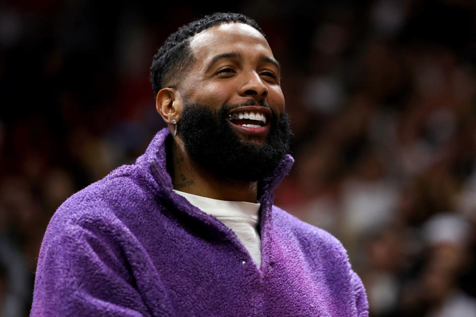 MIAMI, FLORIDA - DECEMBER 28: Odell Beckham Jr. looks on during a game between the Los Angeles Lakers and Miami Heat at FTX Arena on December 28, 2022 in Miami, Florida. NOTE TO USER: User expressly acknowledges and agrees that, by downloading and or using this photograph, User is consenting to the terms and conditions of the Getty Images License Agreement. (Photo by Megan Briggs/Getty Images)<span class="copyright">Getty Images—2022 Megan Briggs</span>