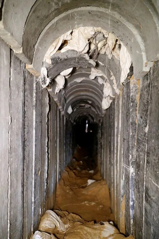 FILE PHOTO: A general view shows the interiors of what the Israeli military say is a cross-border attack tunnel dug from Gaza to Israel, on the Israeli side of the Gaza Strip border near Kissufim