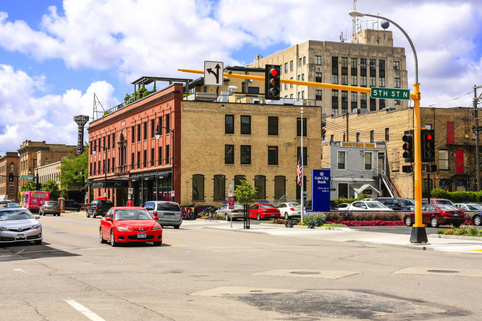 View down 5th Street N in downtown Fargo City North Dakota