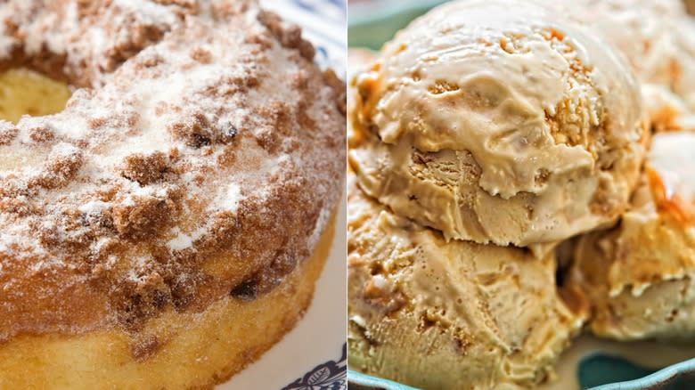 Coffee cake with caramel ice cream