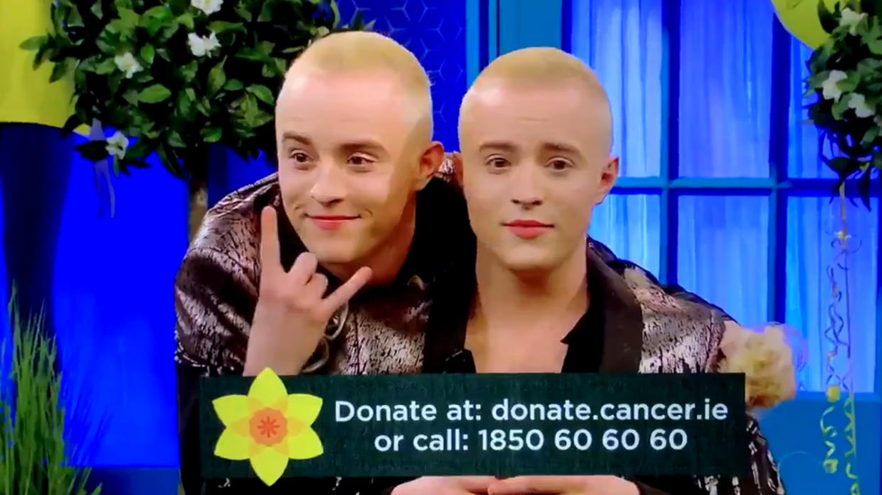 Jedward shaved their heads on 'The Late Late Show'. (Credit: RTE)