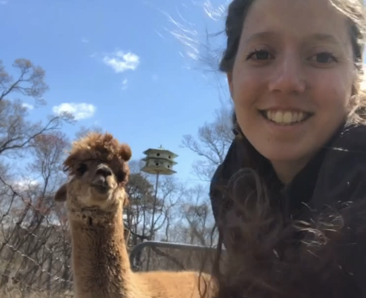 Ashley Yakaboski snaps a selfie with her alpaca, Ultres, at Red Barn Farm in Baiting Hollow, New York. (Photo: Ashley Yakaboski)