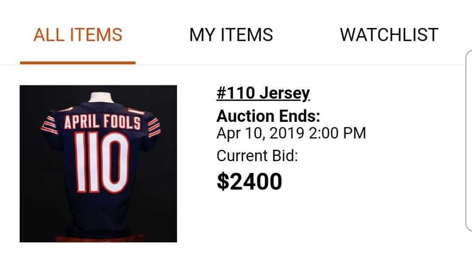 Mitchell Trubisky's No. 110 jersey was a popular item up for auction. (Bears app screen shot)