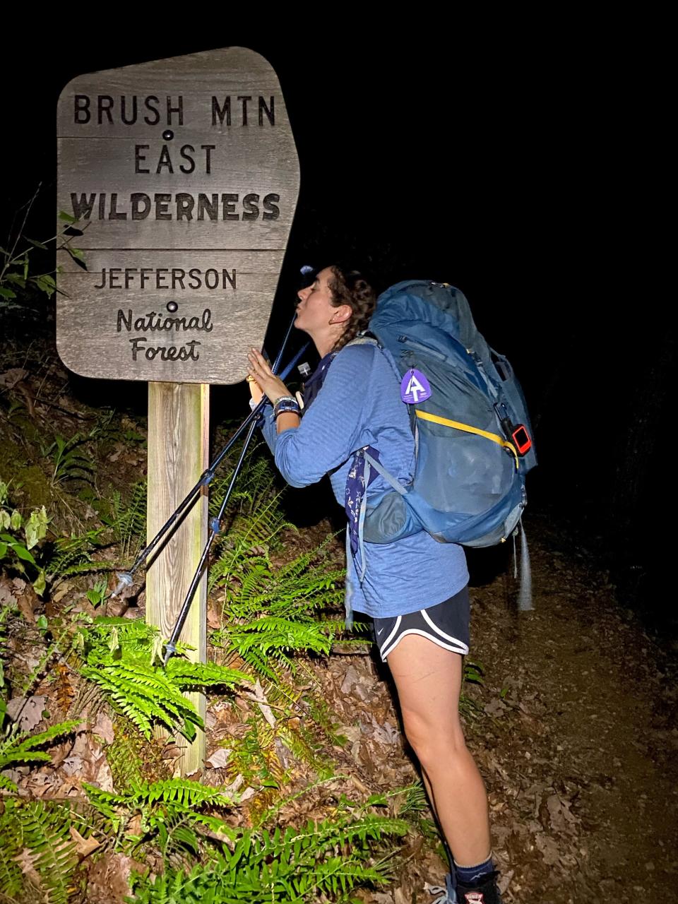 Poughkeepsie native Alexis Holzmann, hiking the Appalachian Trail, poses for a photo in Jefferson National Forest in Virginia.