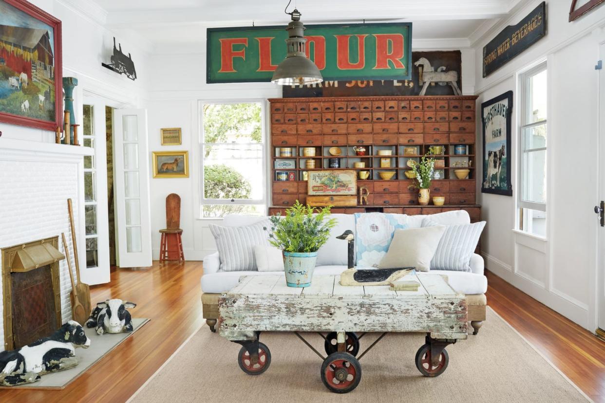 casual texas living room filled with vintage finds