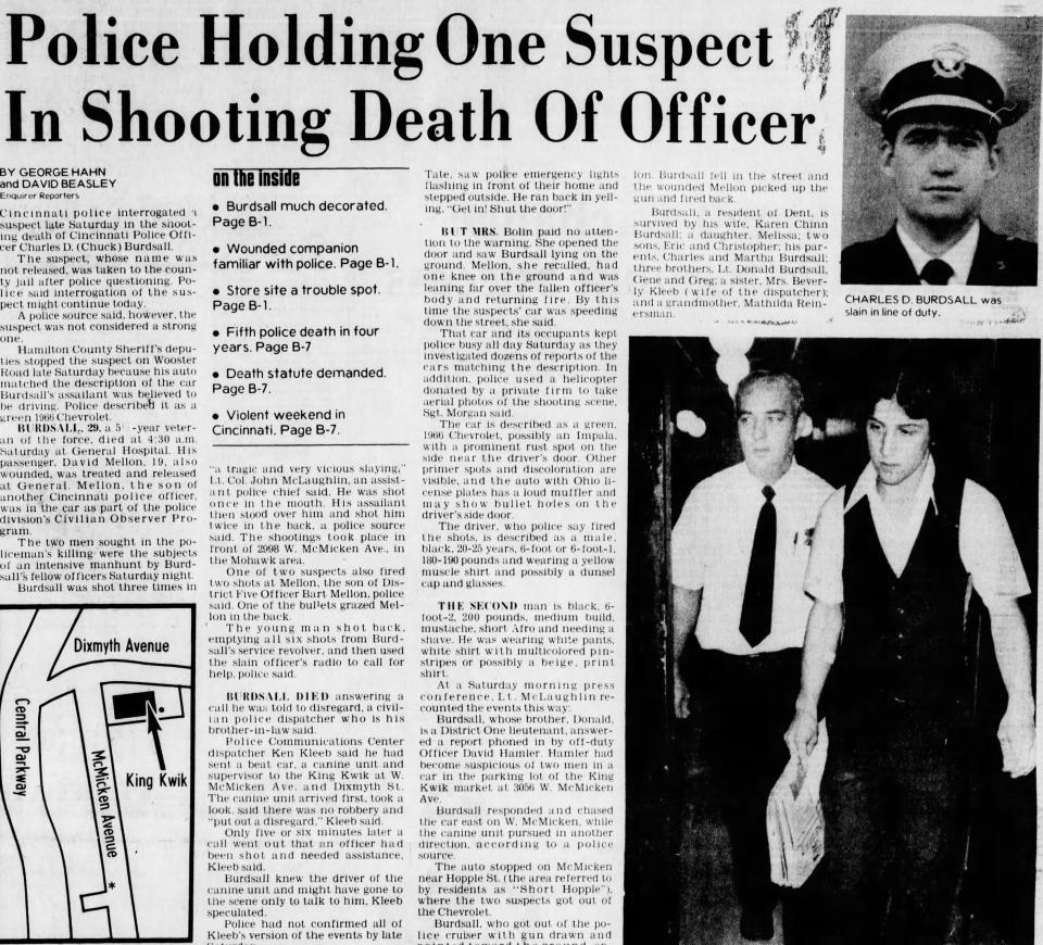 Enquirer story from July 16, 1978 about arrest in the fatal shooting of Cincinnati police Officer Charles Burdsall.