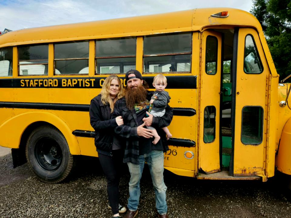 Jason, his wife Peggy and their son River are looking forward to travelling the country in their bus (Collect/PA Real Life)