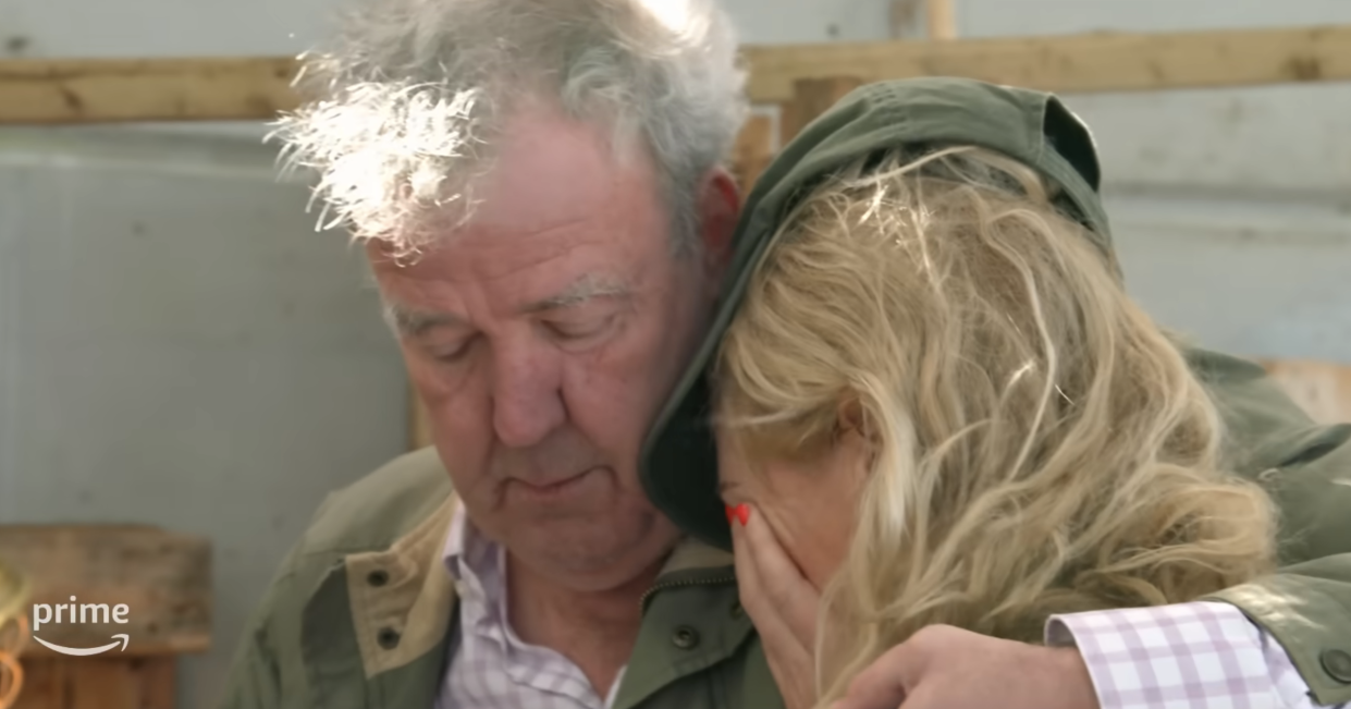 Jeremy Clarkson comforts crying Lisa in Clarkson's Farm. (Prime screengrab)