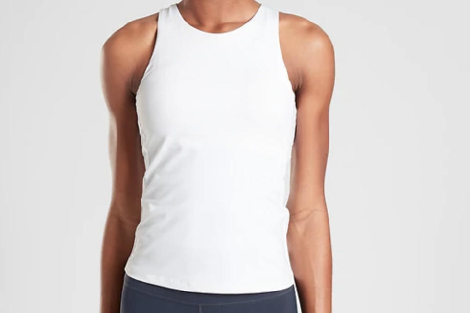 athleta, workout top, padded, white